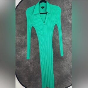 Express Women’s Emerald Green Ribbed Polo Midi Dress XS